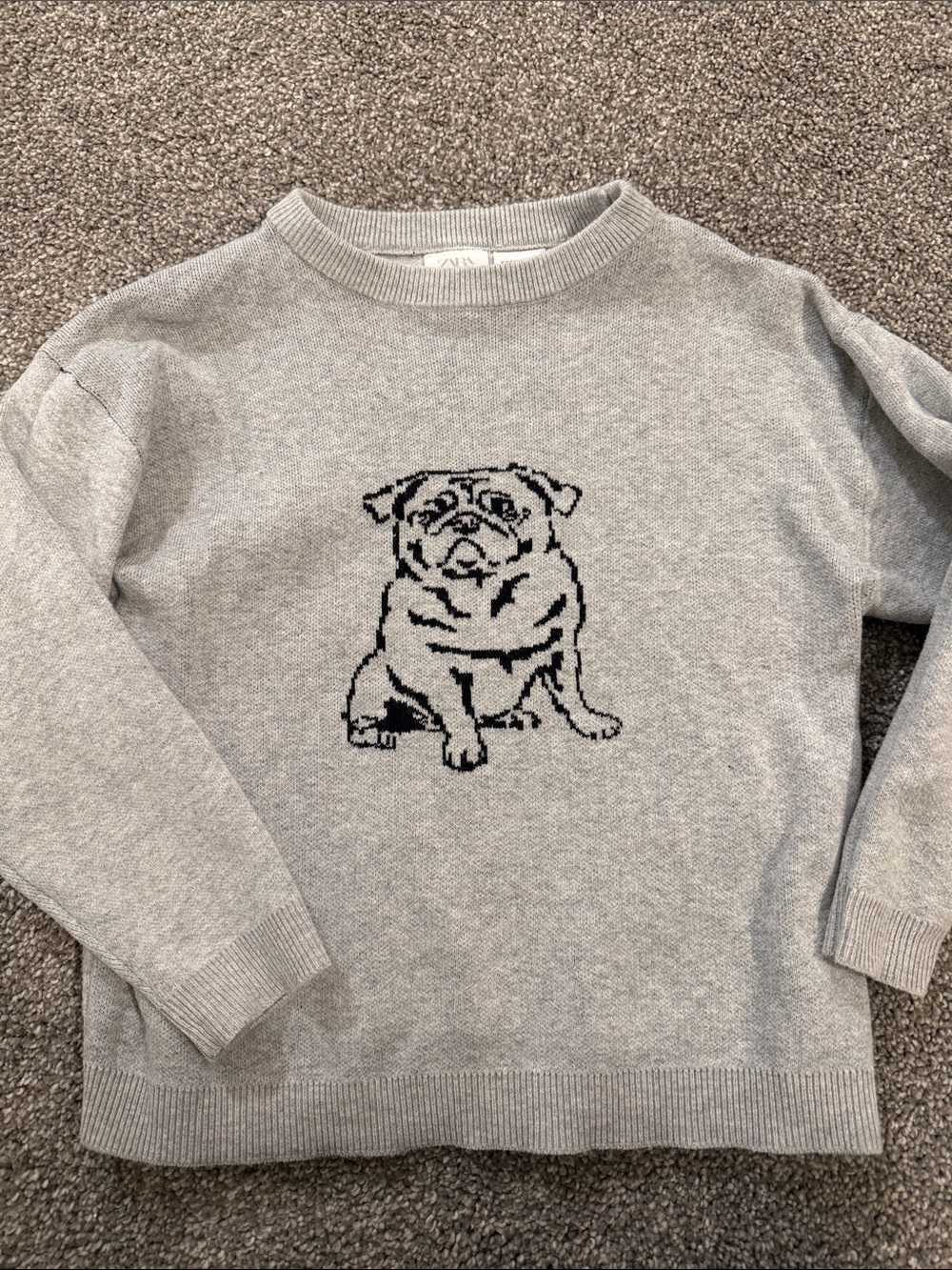 Gray Pug Knit Sweater - Zara Kids